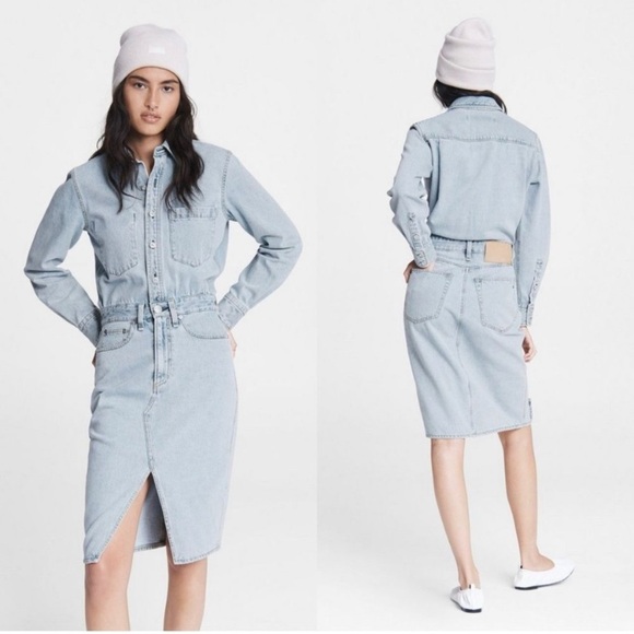 Rag & Bone All in One Mini Blue Denim Shirt Dress Size 26 - Picture 1 of 10